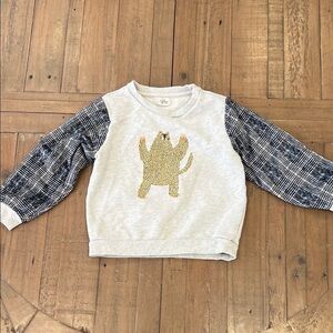 Aimama plaid sleeve cheetah bear crew neck sweatshirt 4-5 years unisex velour